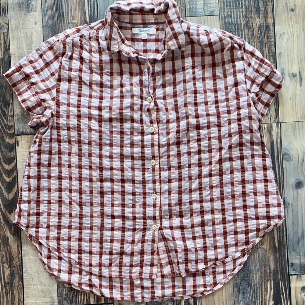 Madewell Red and White oversized western Checkered Button-Up Shirt